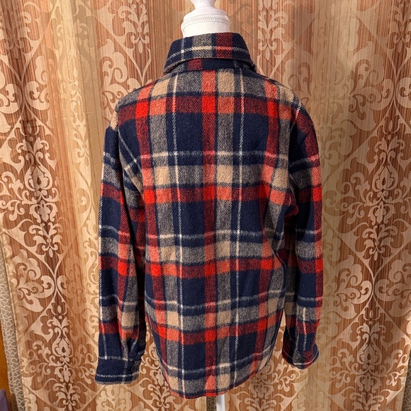 Plaid Men’s Wool Button-Up Shirt in Red and Blue - Picture 2 of 3